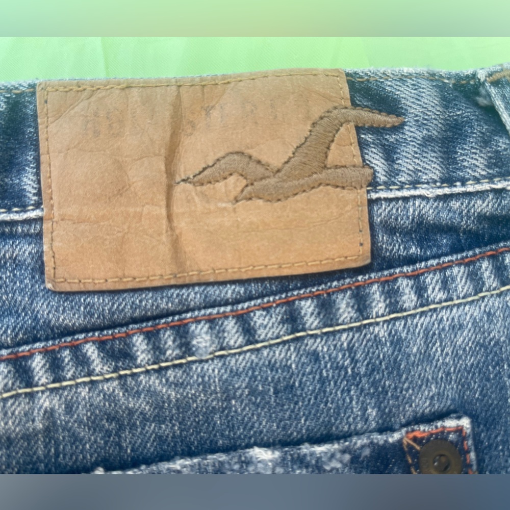 HOLLISTER LEGENDARY ULTRA MINI  DISTRESSED JEANS Denim Mini Skirt CALI SIZE 0 - Picture 8 of 14